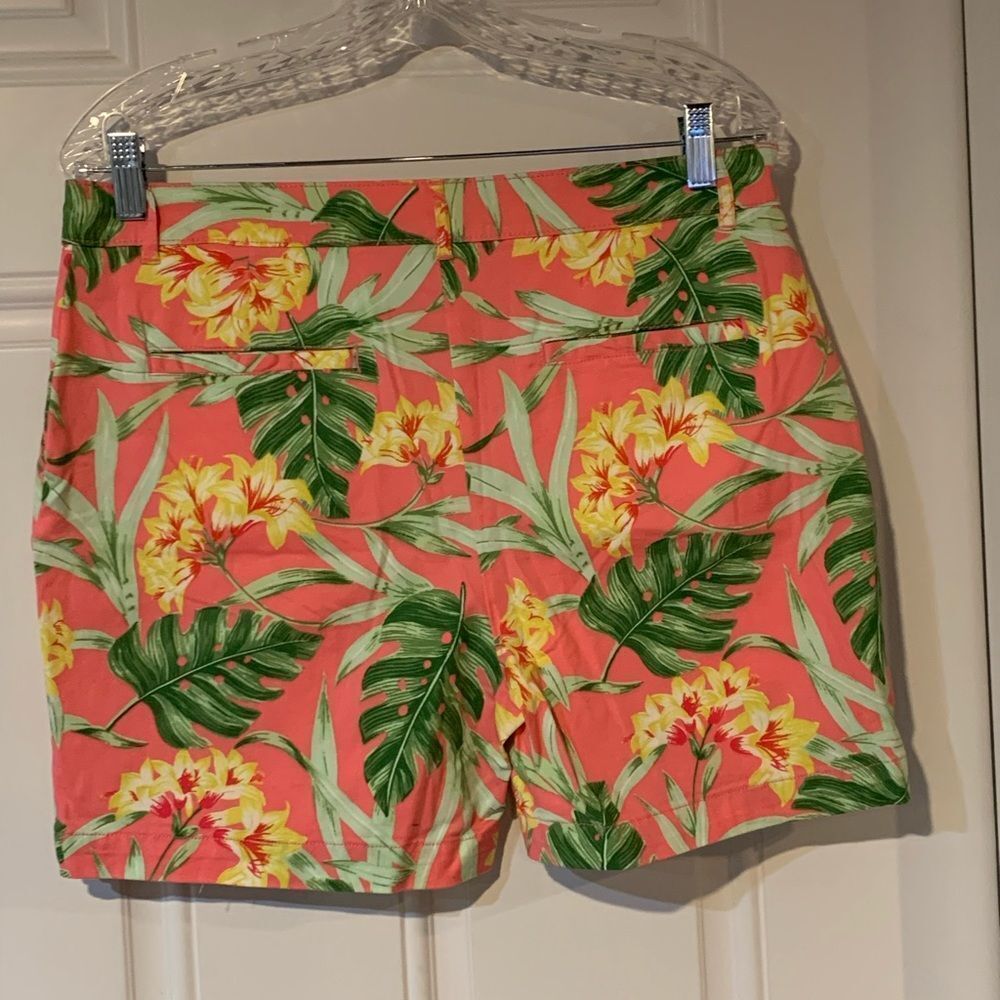 Caribbean Joe Women's Tropical Print Shorts - Coral and Green - Picture 2 of 11